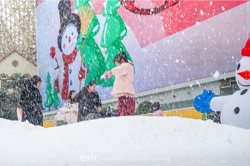 Snow Play Area at Night with CBFI Snow Machine